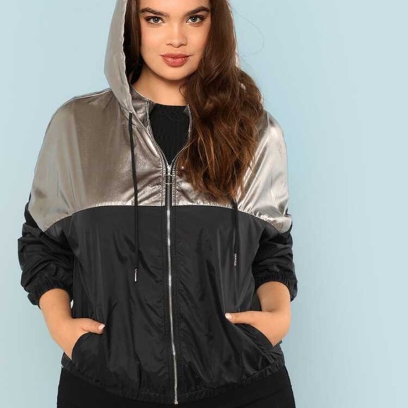 SHEIN Plus Cut And Sew O-Ring Zipper Hoodie Jacket - Picture 2 of 9